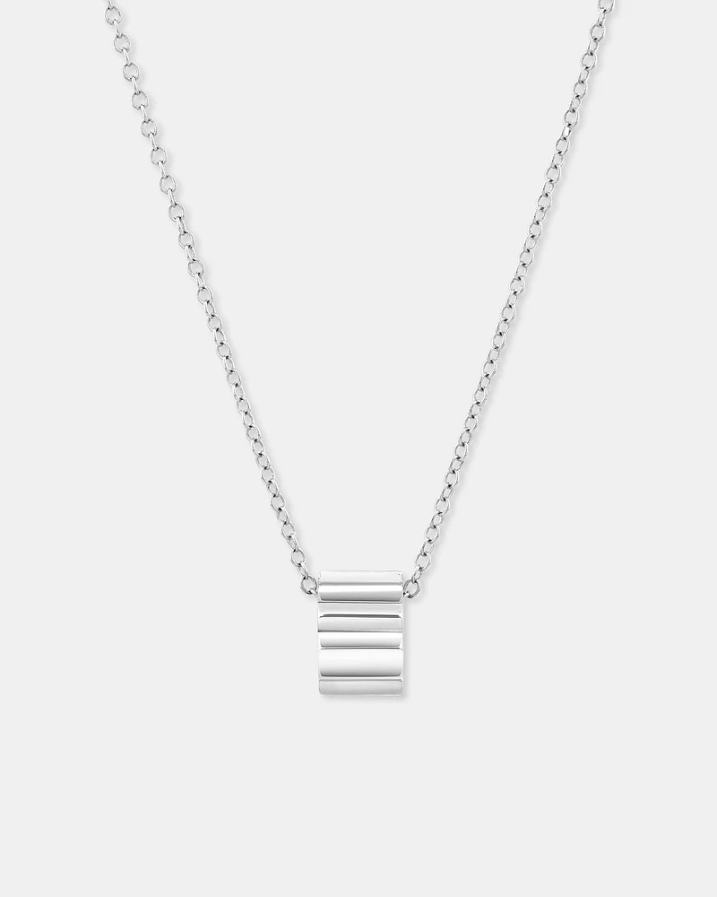 Ribbed Rondel Necklace in 10kt White Gold