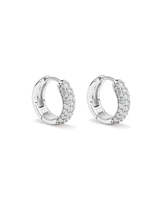 Cubic Zirconia Puff Cross Huggie Earrings in Sterling Silver