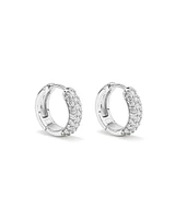 Cubic Zirconia Puff Cross Huggie Earrings in Sterling Silver