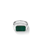 Men's Green Malachite Gemstone Rectangle Signet Ring in Sterling Silver