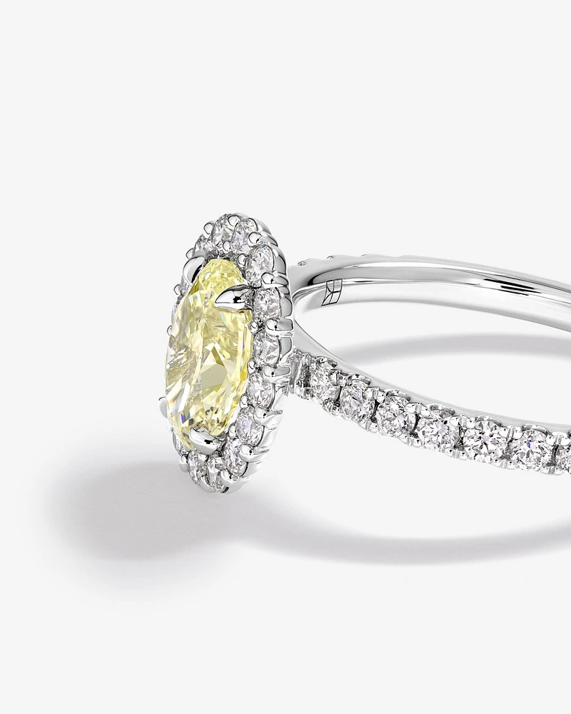 1.54 Carat TW Yellow Oval Cut Laboratory-Grown Diamond Halo Engagement Ring in 14kt White Gold