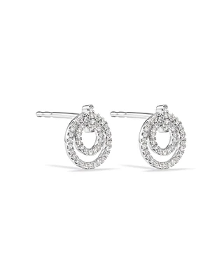 Fine Double Circle Diamond Stud Earrings in Sterling Silver