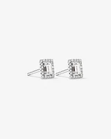 0.46 Carat TW Emerald Diamond Halo Stud Earrings in 10kt White Gold