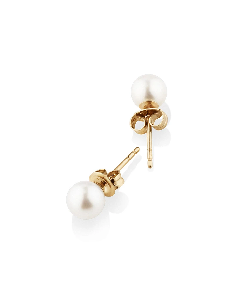 Stud Earrings with 5mm Round Cultured Freshwater Pearl in 10kt Yellow Gold