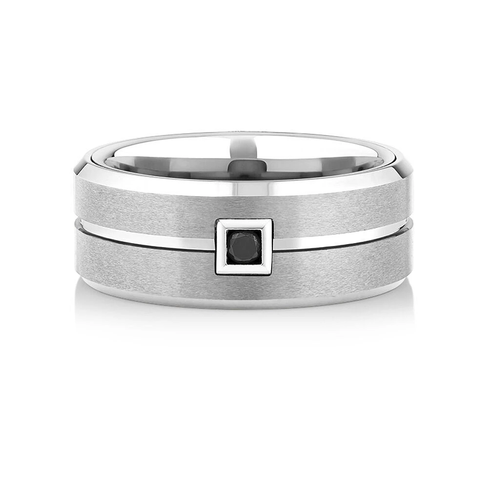 Bague en tungstène saphir gris à diamant noir amélior