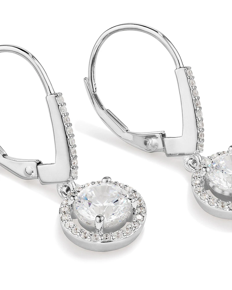 Halo Drop Earrings with Cubic Zirconia in Sterling Silver