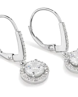 Halo Drop Earrings with Cubic Zirconia in Sterling Silver