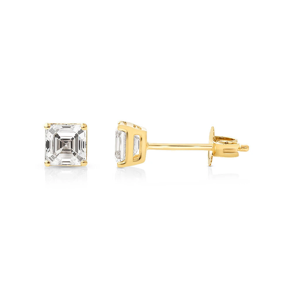 1.00 Carat TW Asscher Cut Solitaire Laboratory-Grown Diamond Stud Earrings in 10kt Yellow Gold