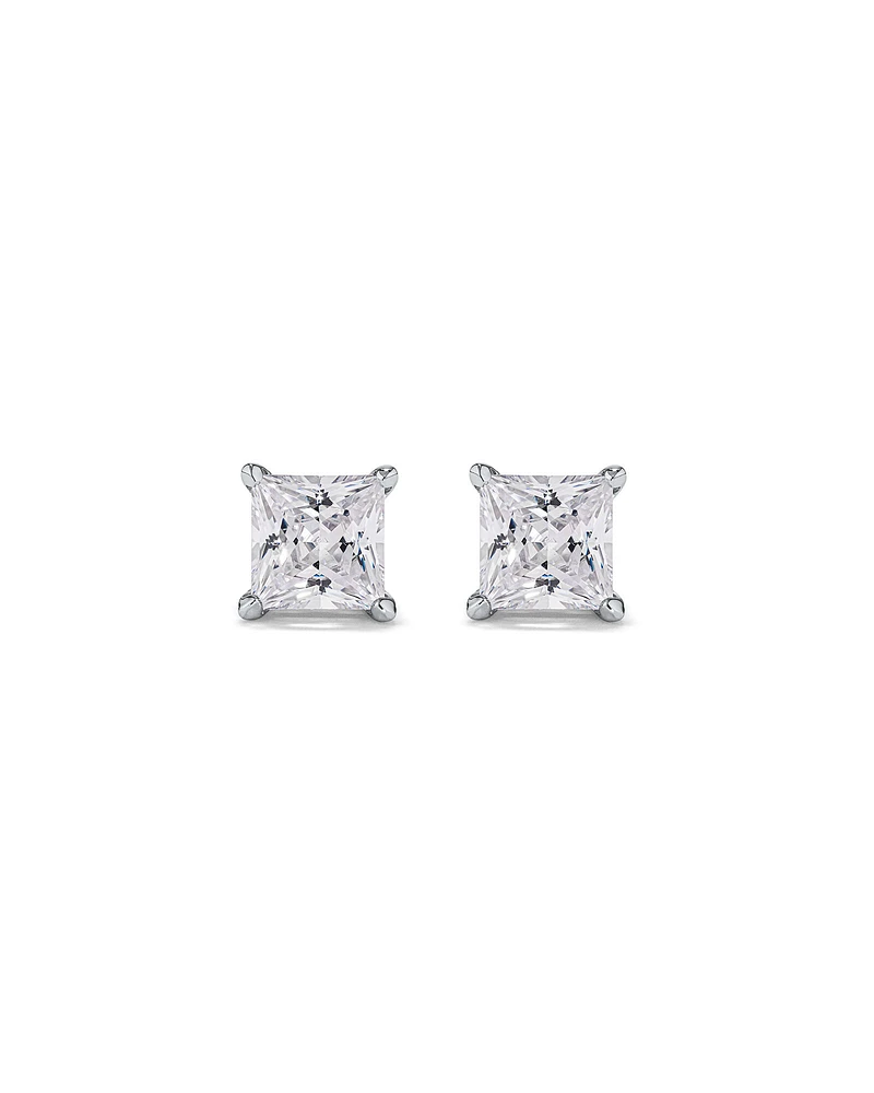 Boucles d'Oreilles Clous en Zircon Cubique Princesse de 7,5 mm en Argent Sterling