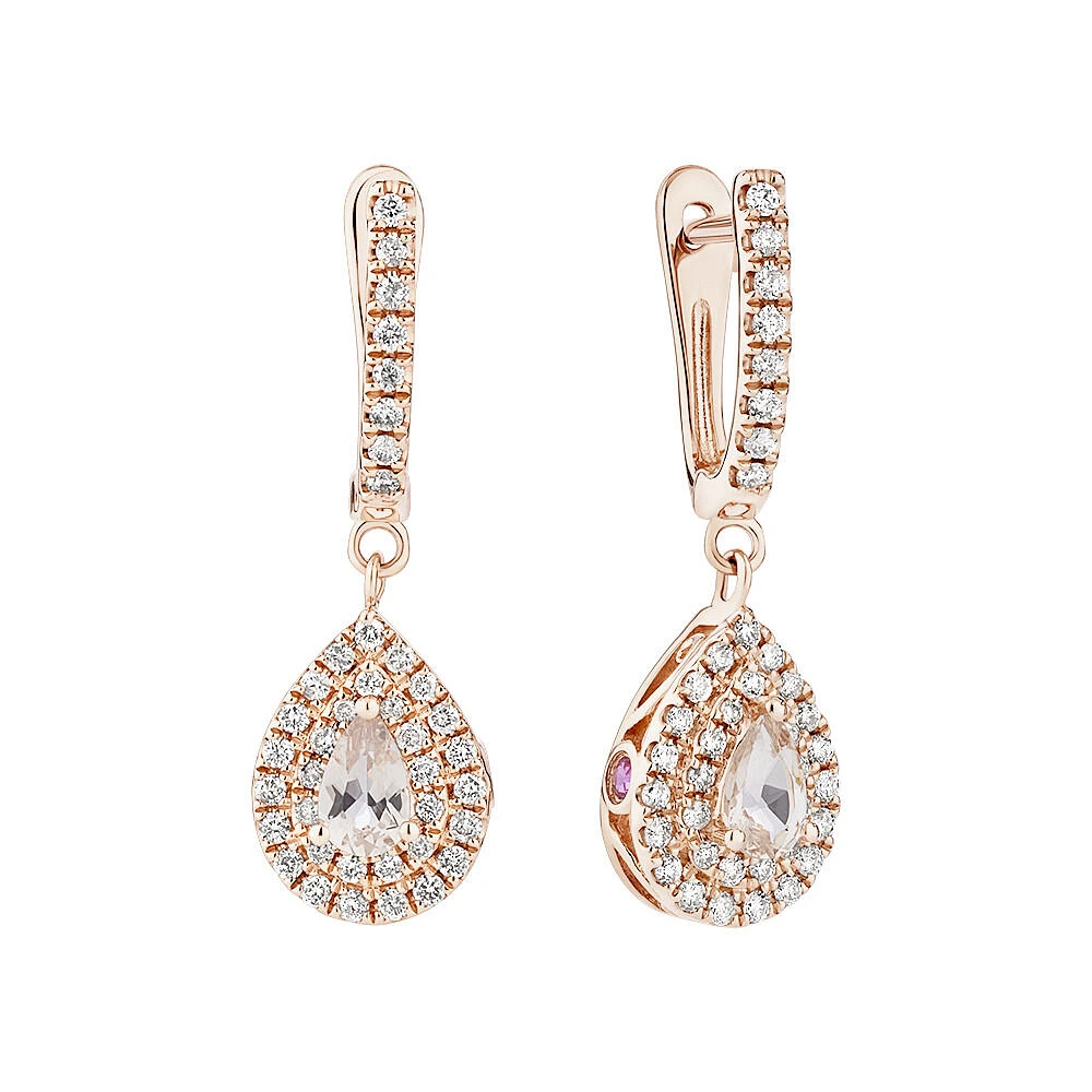 Sir Michael Hill Designer Drop Earrings with Morganite & 0.38 Carat TW of Diamonds in 10kt Rose Gold