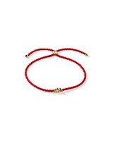 Lunar New Year Snake Charm Red Silk Bolo Bracelet with Garnet Gemstone Accents in 10kt Yellow Gold