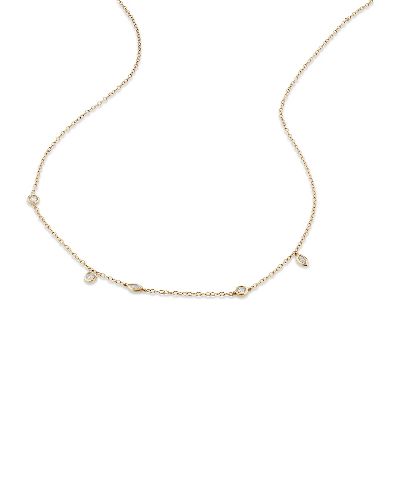 Station Necklace with 0.15 Carat TW of Diamonds in 10kt Yellow Gold