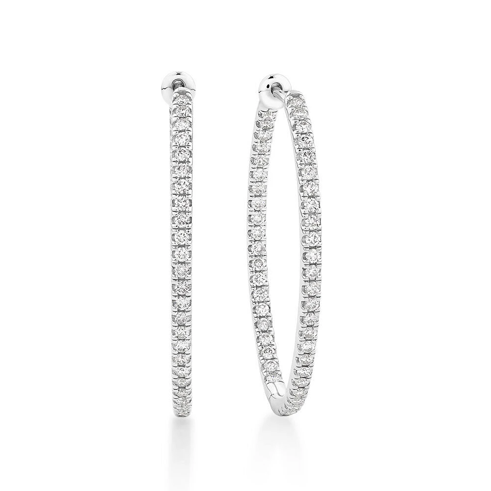 Oval Shape Hoop Earrings with 1.00ct TW of Diamonds in 10kt White Gold