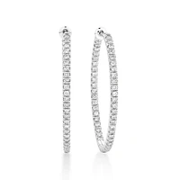 Oval Shape Hoop Earrings with 1.00ct TW of Diamonds in 10kt White Gold