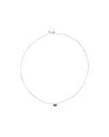 Oval Cut Blue Tanzanite Gemstone and 0.08 Carat TW Diamond Halo Pendant Necklace in 10kt White Gold