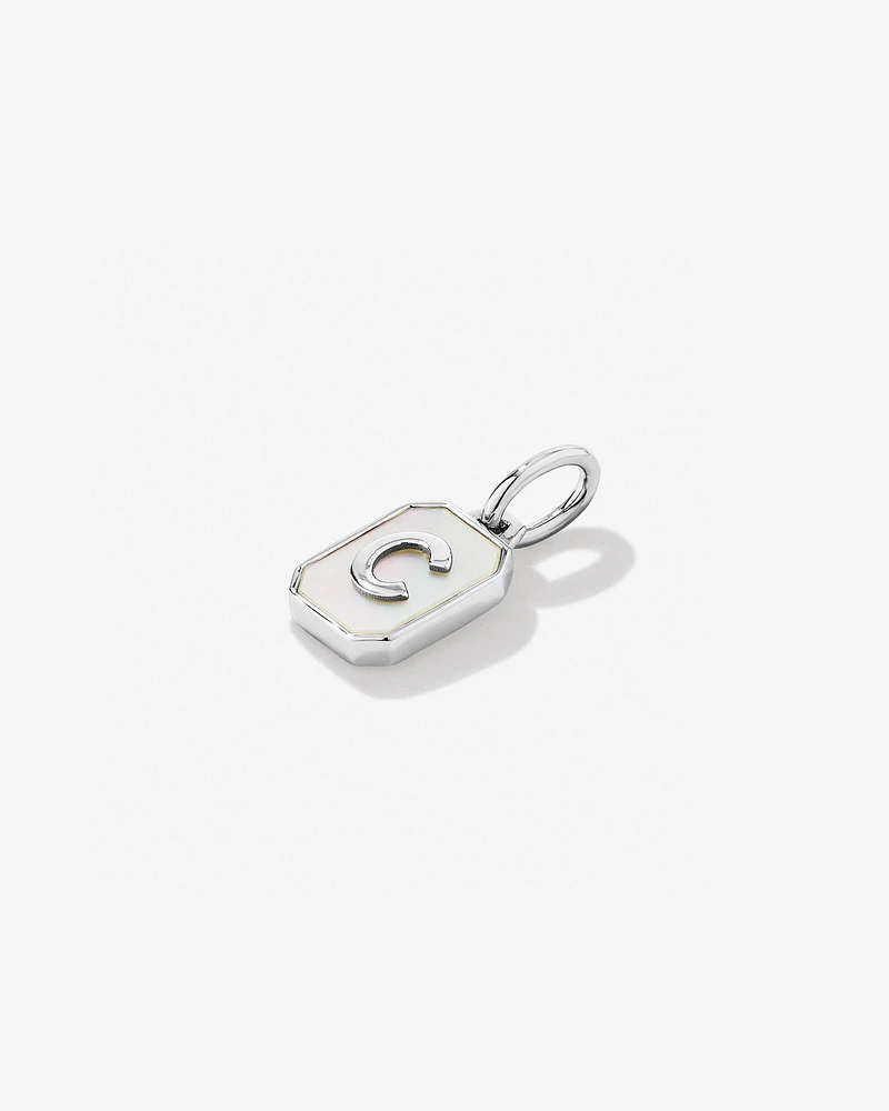 Letter F Mother of Pearl Initial Pendant in Sterling Silver