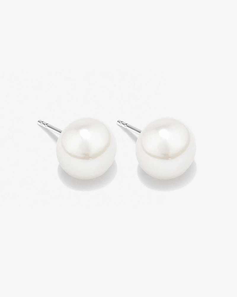 Stud Earrings with 9mm Button Cultured Freshwater Pearls in Sterling Silver