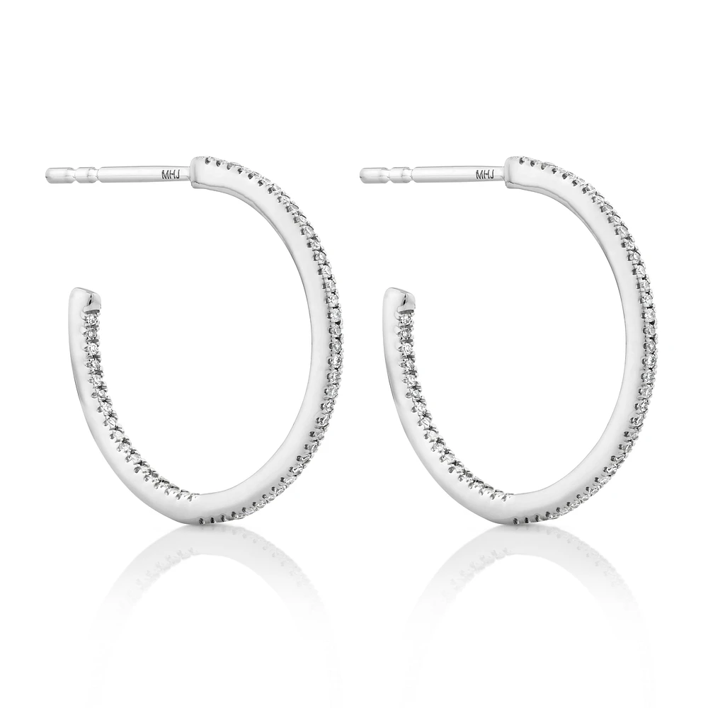 0.15 Carat TW Fine Diamond Hoop Earrings in 10kt White Gold