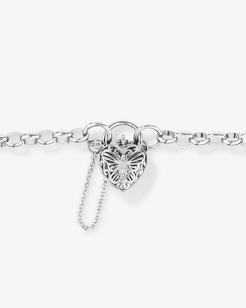 Cubic Zirconia Butterfly Padlock Belcher Bracelet in Sterling Silver