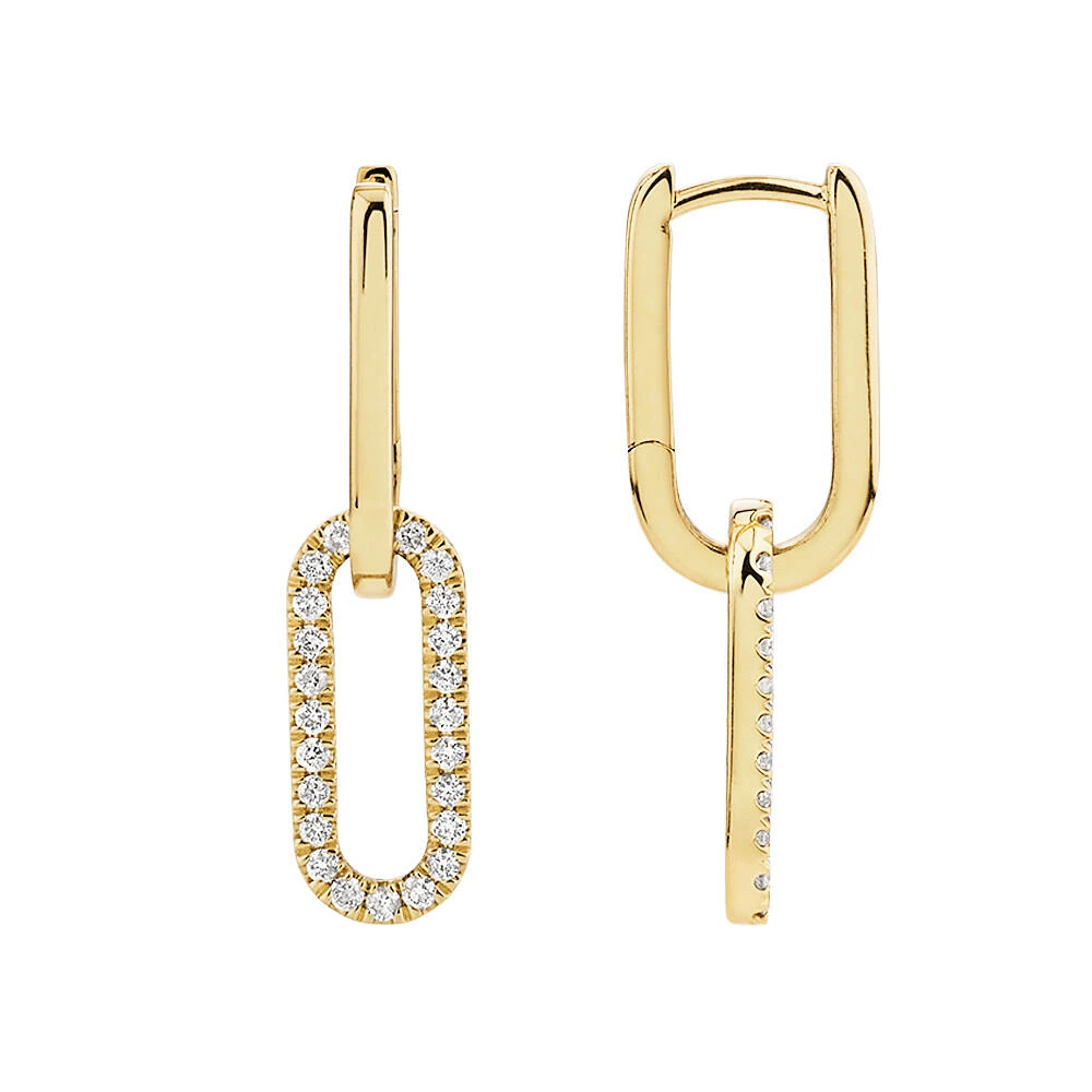 Paperclip Drop Earrings with 0.34 Carat TW of Diamonds in 10kt Yellow Gold