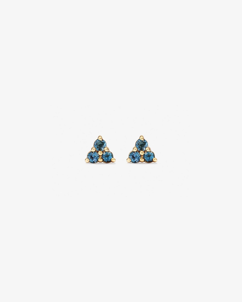 London Blue Topaz Trio Stud Earrings in 10kt Yellow Gold