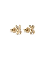 Cubic Zirconia Crossover Stud Earrings in 10kt Yellow Gold