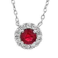 Halo Pendant with Ruby & 0.14 Carat TW of Diamonds in 10kt White Gold