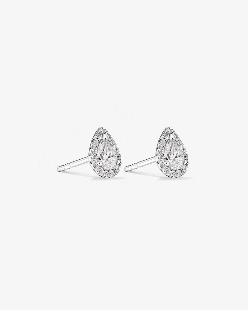 0.45 Carat TW Pear Diamond Halo Stud Earrings in 10kt White Gold