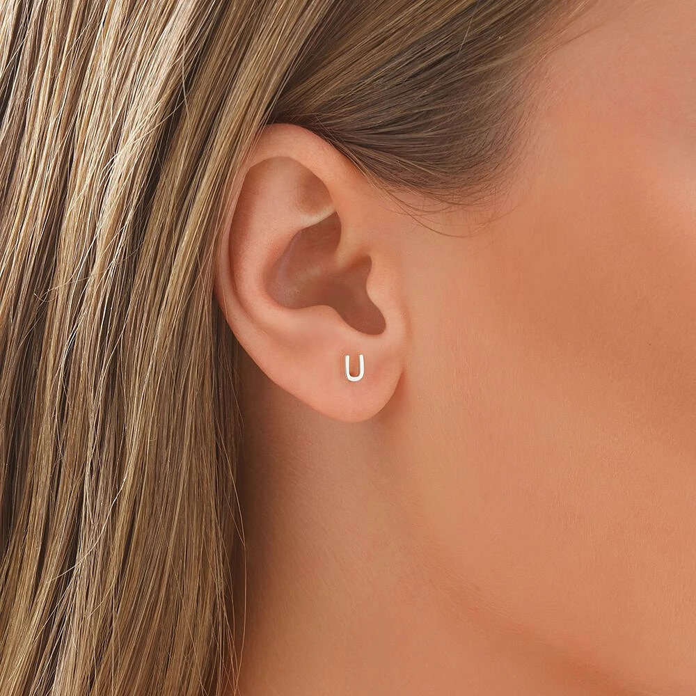 E Initial Single Stud Earring in Sterling Silver