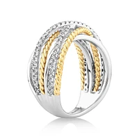 Crossover Wrap Ring with .47 Carat TW Diamonds in Sterling Silver and 10kt Yellow Gold