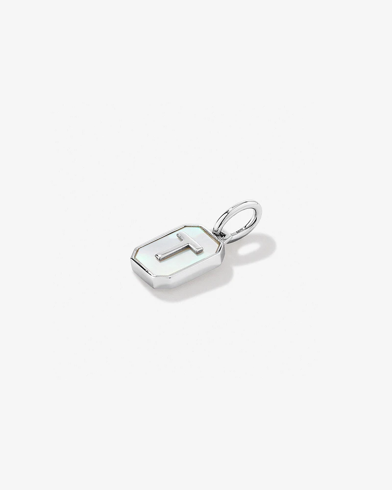 Letter F Mother of Pearl Initial Pendant in Sterling Silver