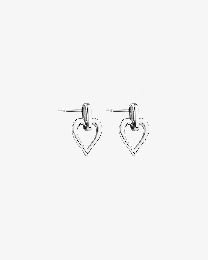 Open Heart Drop Stud Earrings in Sterling Silver