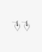 Open Heart Drop Stud Earrings in Sterling Silver