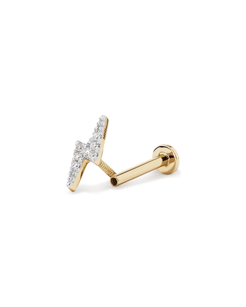 Diamond Lightning Bolt Flat Back Helix Stud Earring in 10kt Yellow Gold