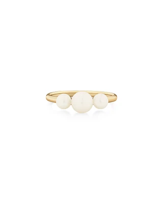 3 Stone Ring with Cultured Freshwater Pearls in 10kt Yellow Gold