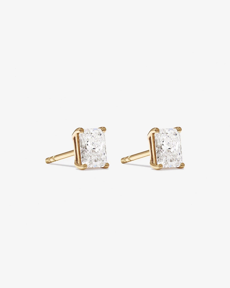 1.00 Carat TW Radiant Cut Solitaire Laboratory-Grown Diamond Stud Earrings in 10kt Yellow Gold