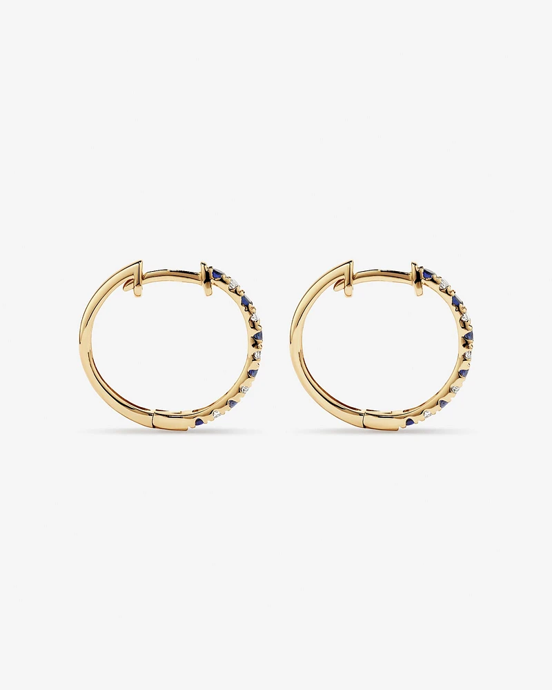 0.22 Carat TW Diamond and Created Sapphire Huggie Hoop Earrings in 10kt Yellow Gold