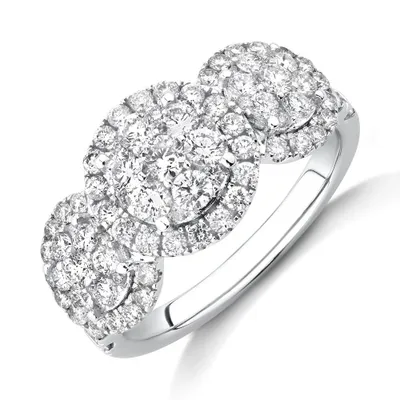 3 Stone Cluster Ring with 1.50 Carat TW of Diamonds 14kt White Gold
