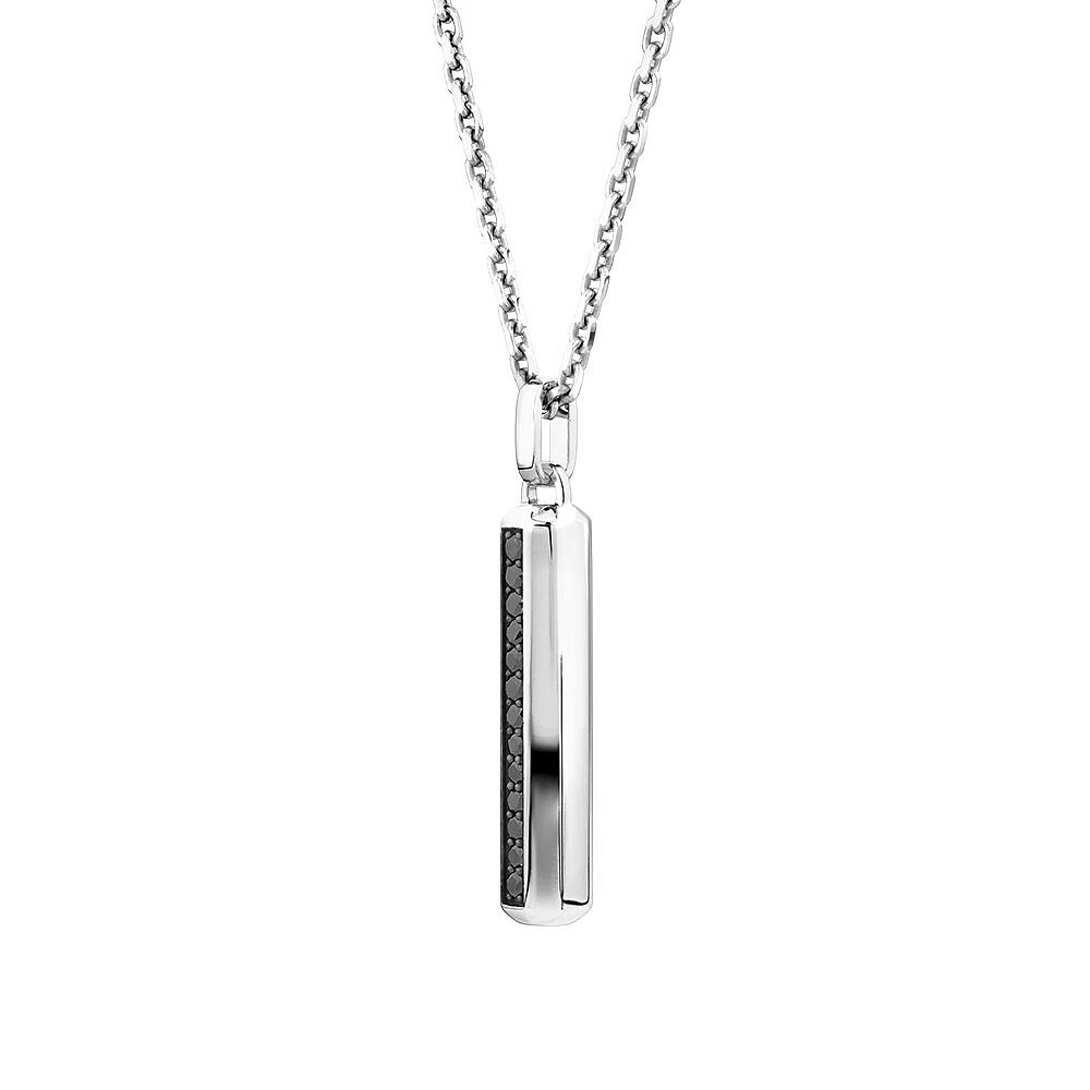 Men's Pave Black Diamond Pendant on Cable Chain in Sterling Silver