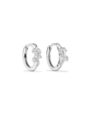 Cubic Zirconia Vine Huggie Earrings in Sterling Silver