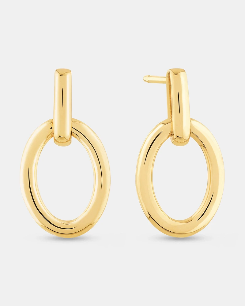 Round Bold Link Drop Earrings in 10kt Yellow Gold