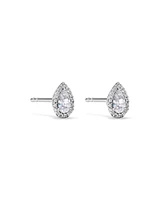 Pear Cubic Zirconia Halo Stud Earrings in Sterling Silver