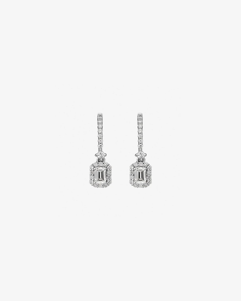 0.62 Carat TW Laboratory-Grown Diamond Emerald Cut Drop Earrings set in 10kt White Gold