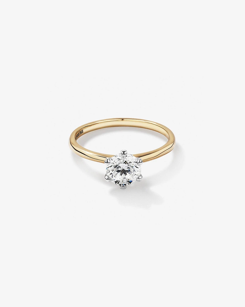 Bague de fiançailles solitaire Michael Hill avec un diamant TW de 1 carat avec le code d'origine De Beers en or jaune et blanc 18 carats