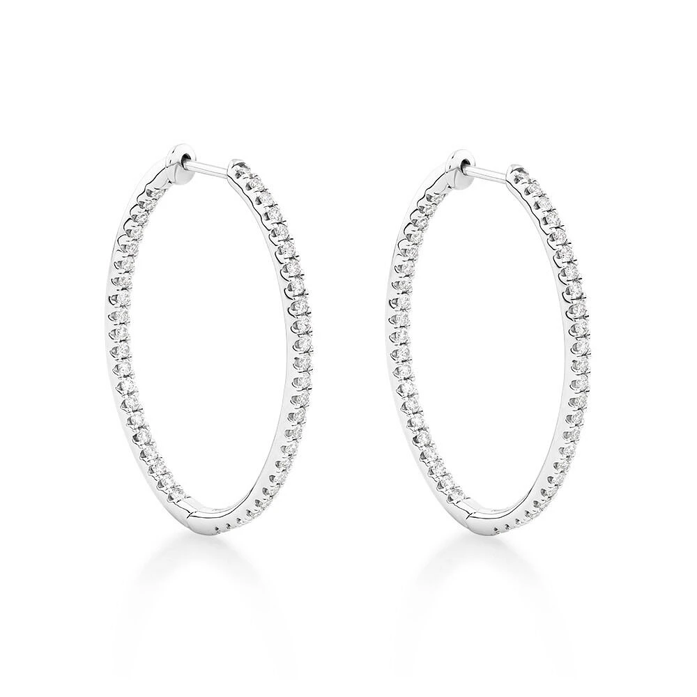 Oval Shape Hoop Earrings with 1.00ct TW of Diamonds in 10kt White Gold