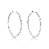 Oval Shape Hoop Earrings with 1.00ct TW of Diamonds in 10kt White Gold