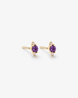 3 Stone Amethyst and Diamond Stud Earrings in 10kt Yellow Gold