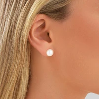 Stud Earrings with 9mm Button Cultured Freshwater Pearl in 10kt Yellow Gold