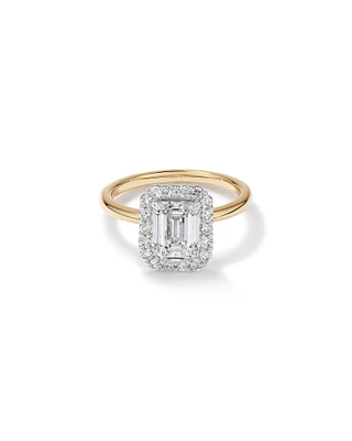 Carat TW Emerald Cut Laboratory-Grown Diamond Halo Engagement Ring in 14kt Yellow and White Gold