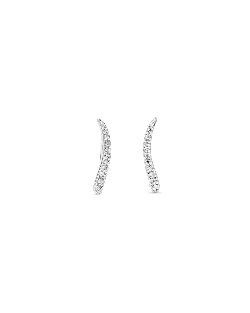 Pavé Set Cubic Zirconia Curved Point Climber Earrings in Sterling Silver